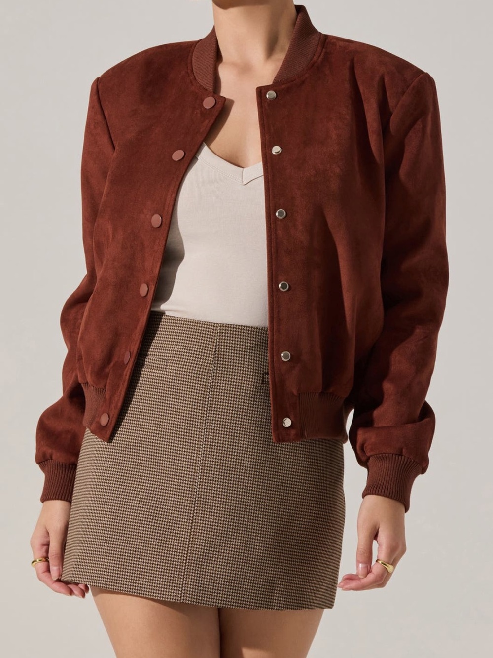 NWT Women’s Astr The Label Olenna Faux Suede Bomber Jacket Size Large